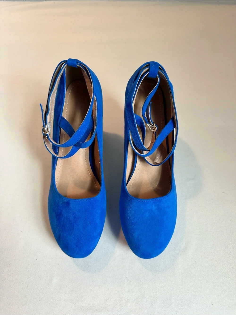 Women’s Royal Blue Suede Ankle-Strap Pumps